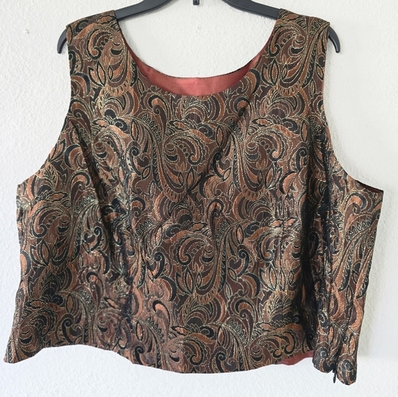 Positive Attitude Sleeveless Blouse Womens 24 Plus Brown Paisley Minimalist - Picture 2 of 10